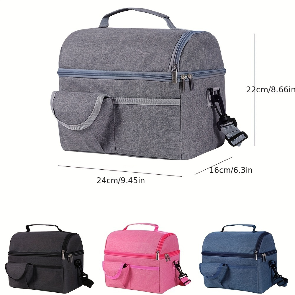 1pc double layer lunch bag large capacity insulated picnic bento box lunch bag insulated bag bottle bag leakproof lunch bag with zipper easter gift details 2