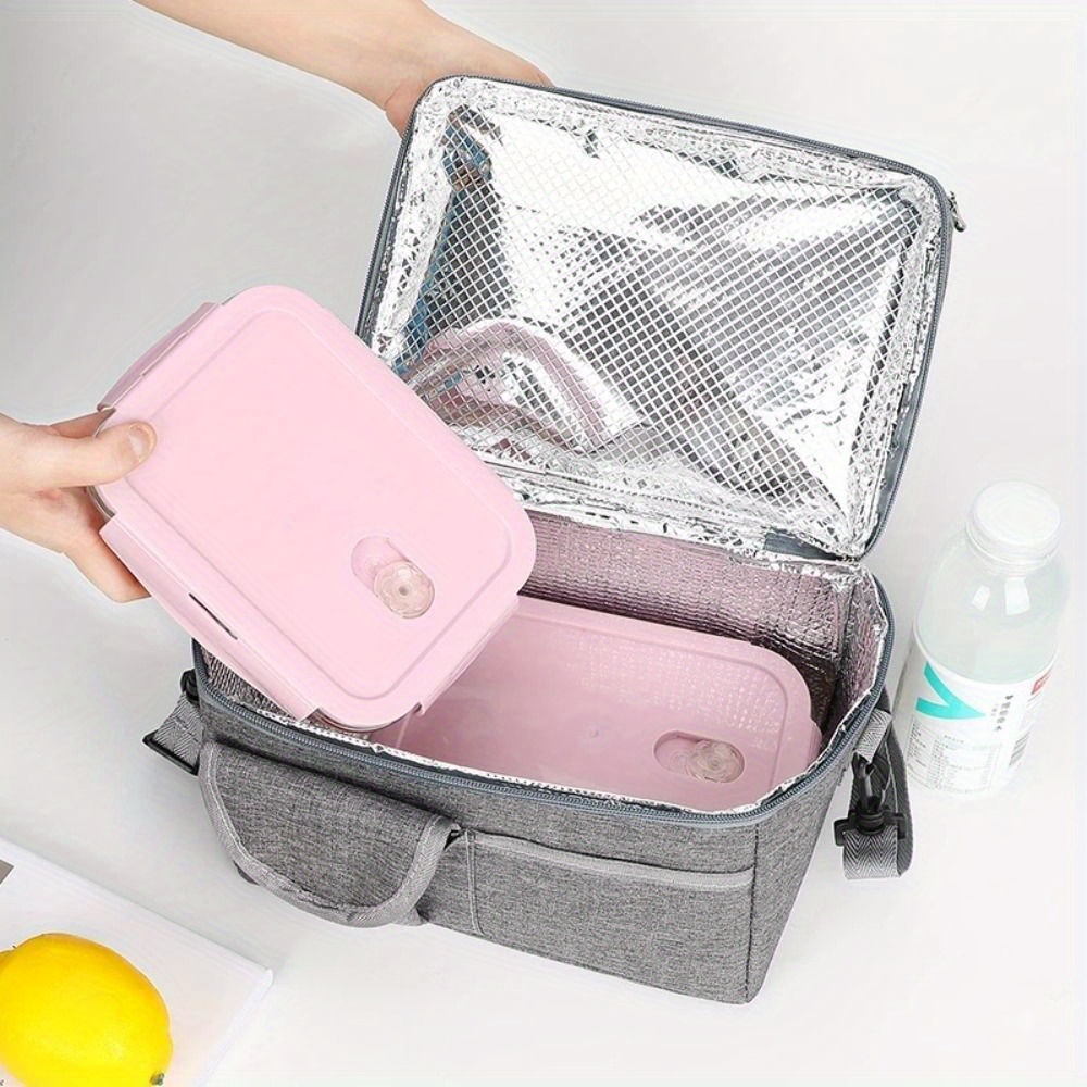 1pc double layer lunch bag large capacity insulated picnic bento box lunch bag insulated bag bottle bag leakproof lunch bag with zipper easter gift details 4