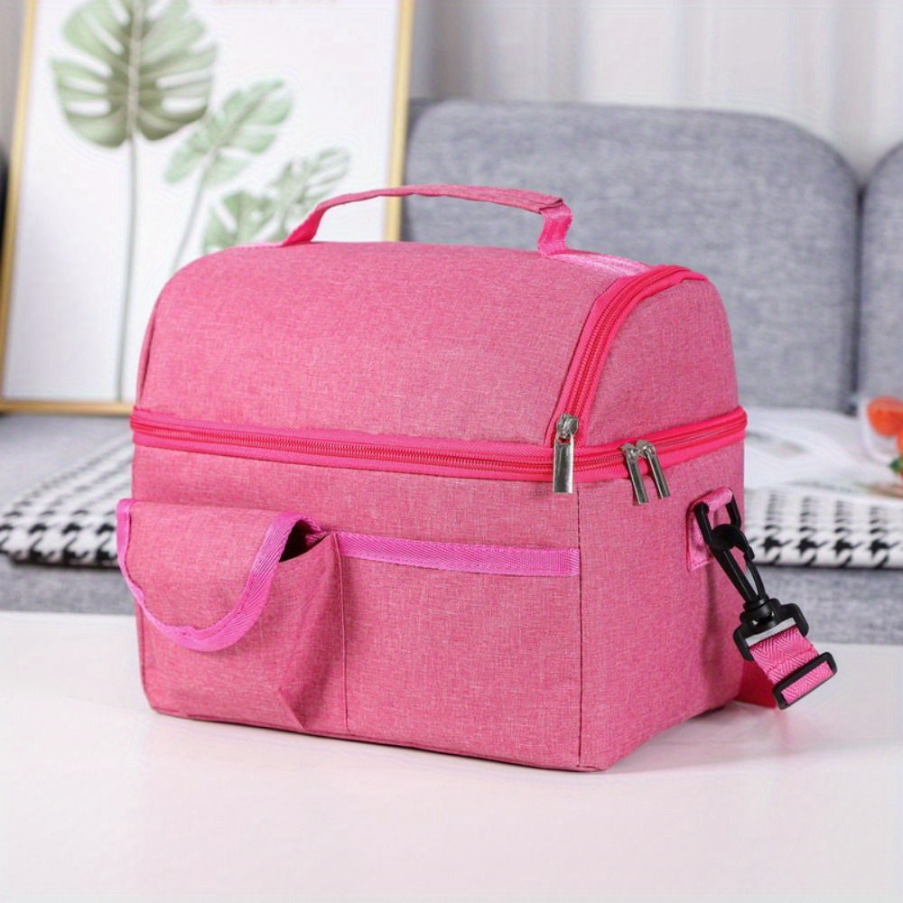 1pc double layer lunch bag large capacity insulated picnic bento box lunch bag insulated bag bottle bag leakproof lunch bag with zipper easter gift details 5