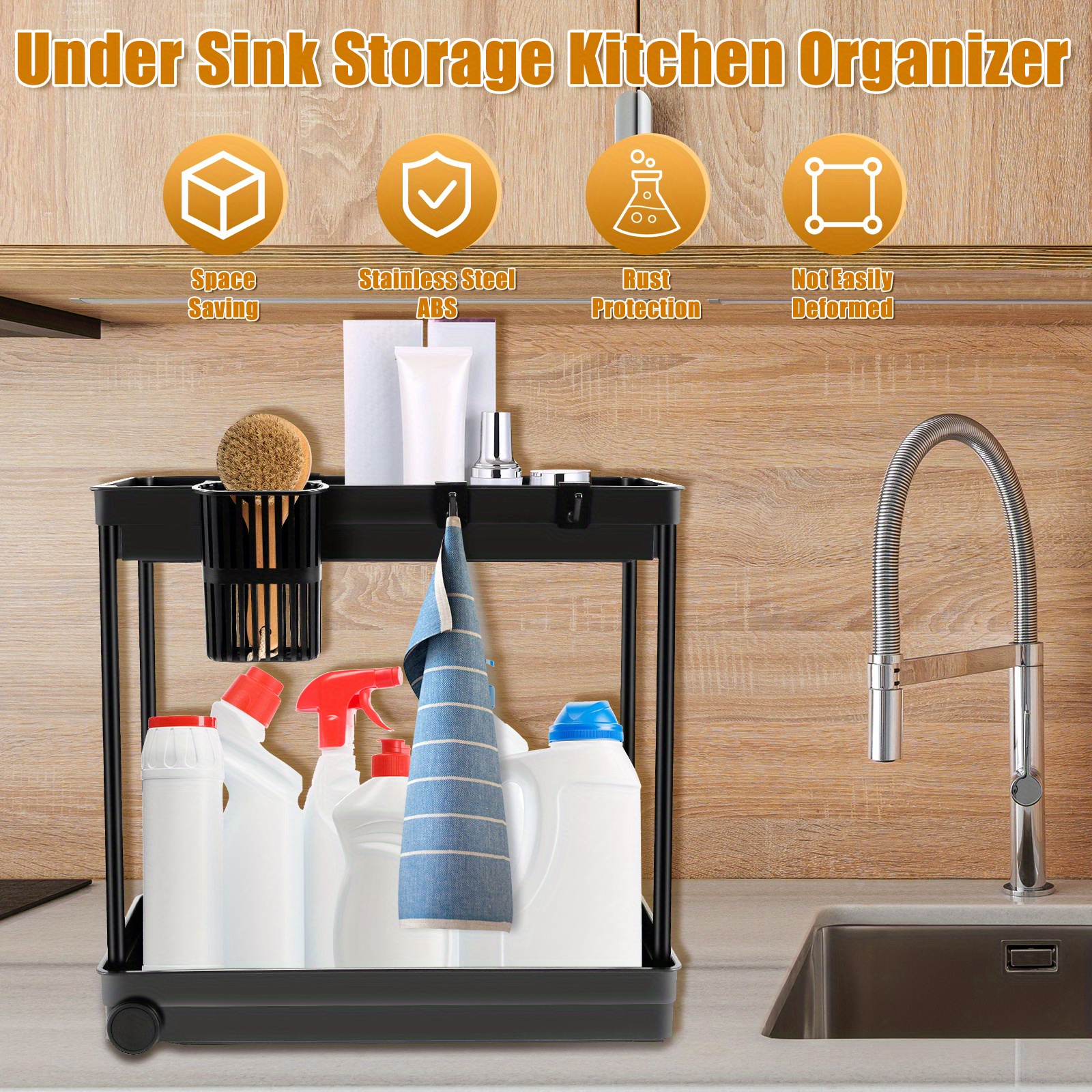 Under Sink Organizer With Wheels - Regular in 2023  Under sink  organization, Sink organizer, Countertop storage