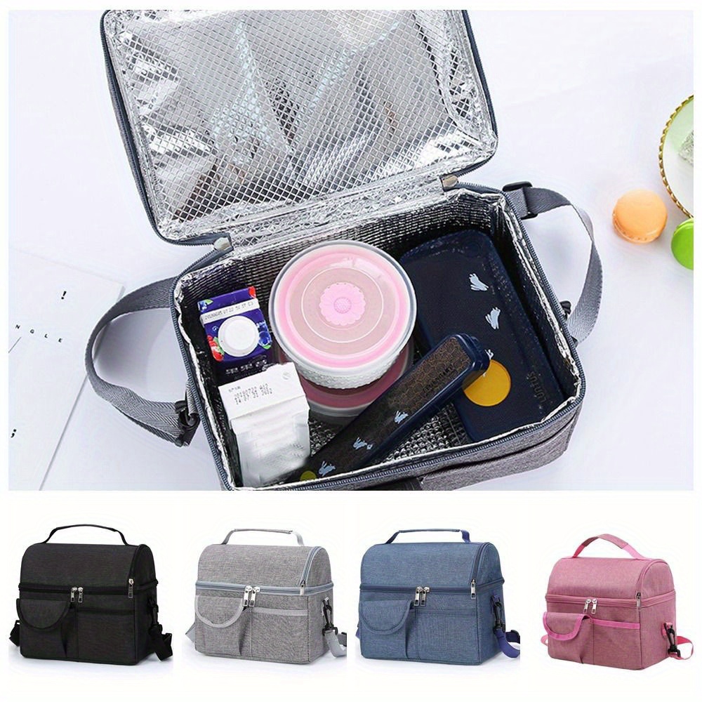 1pc double layer lunch bag large capacity insulated picnic bento box lunch bag insulated bag bottle bag leakproof lunch bag with zipper easter gift details 7