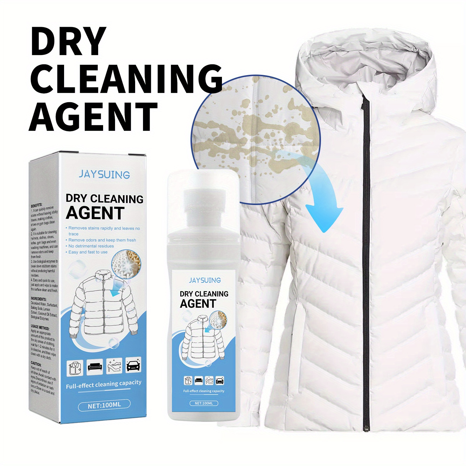Dry Cleaning Agent, Down Jacket Cleaner, Clothing Cleaning White Shoes Down  Jacket Dry Cleaning Agent, Oil Stains Removal Dirt Cleaning Agent,  Water-free Cleaning, Cleaning Supplies, Cleaning Tool, Back To School  Supplies 