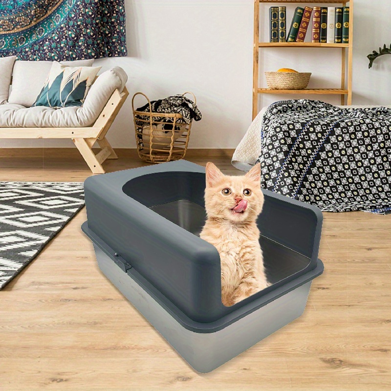 Semi enclosed Stainless Steel Cat Litter Box With Lid Extra - Temu Canada