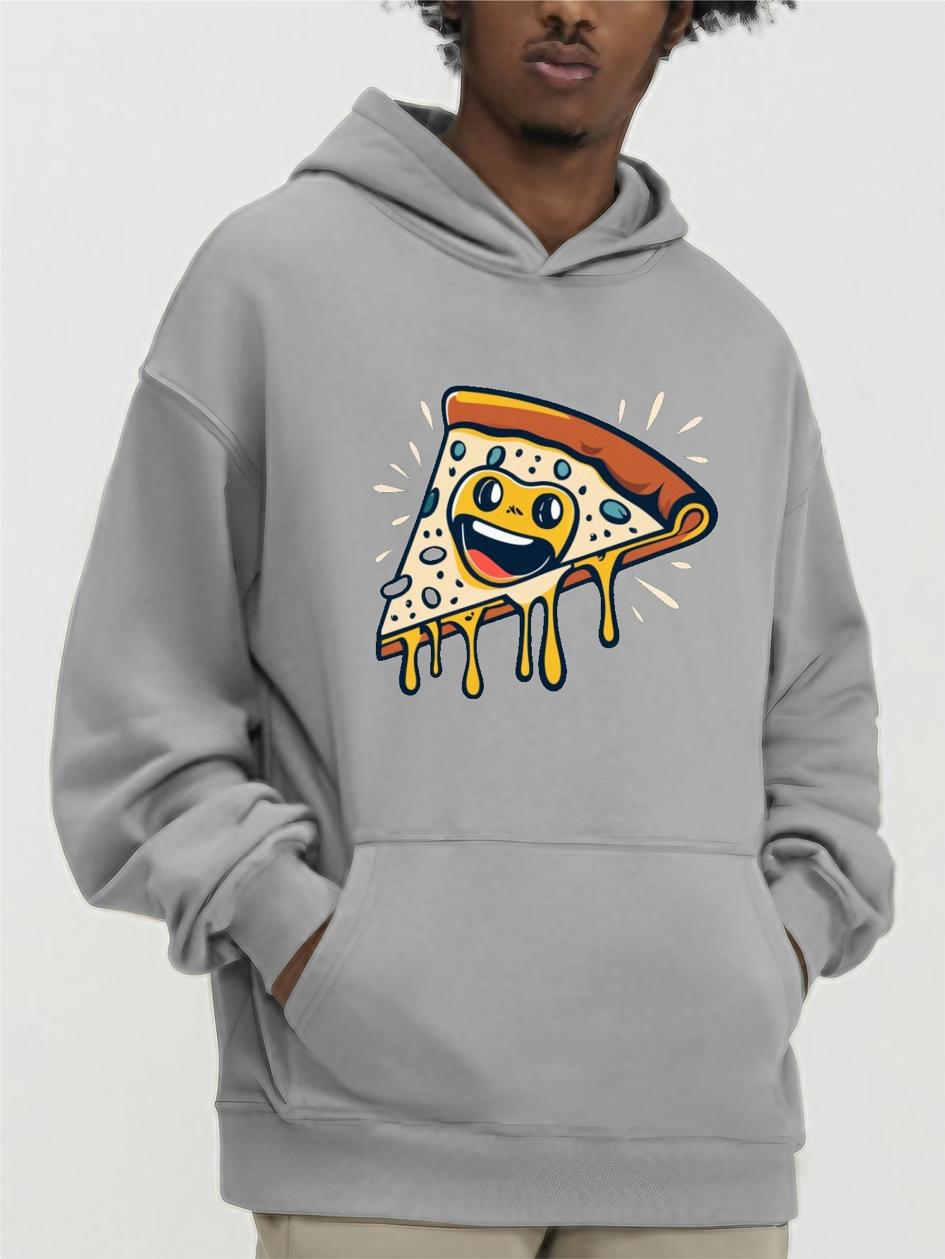 Sudadera Capucha Estampado Pizza Bolsillo Canguro Sudadera Temu
