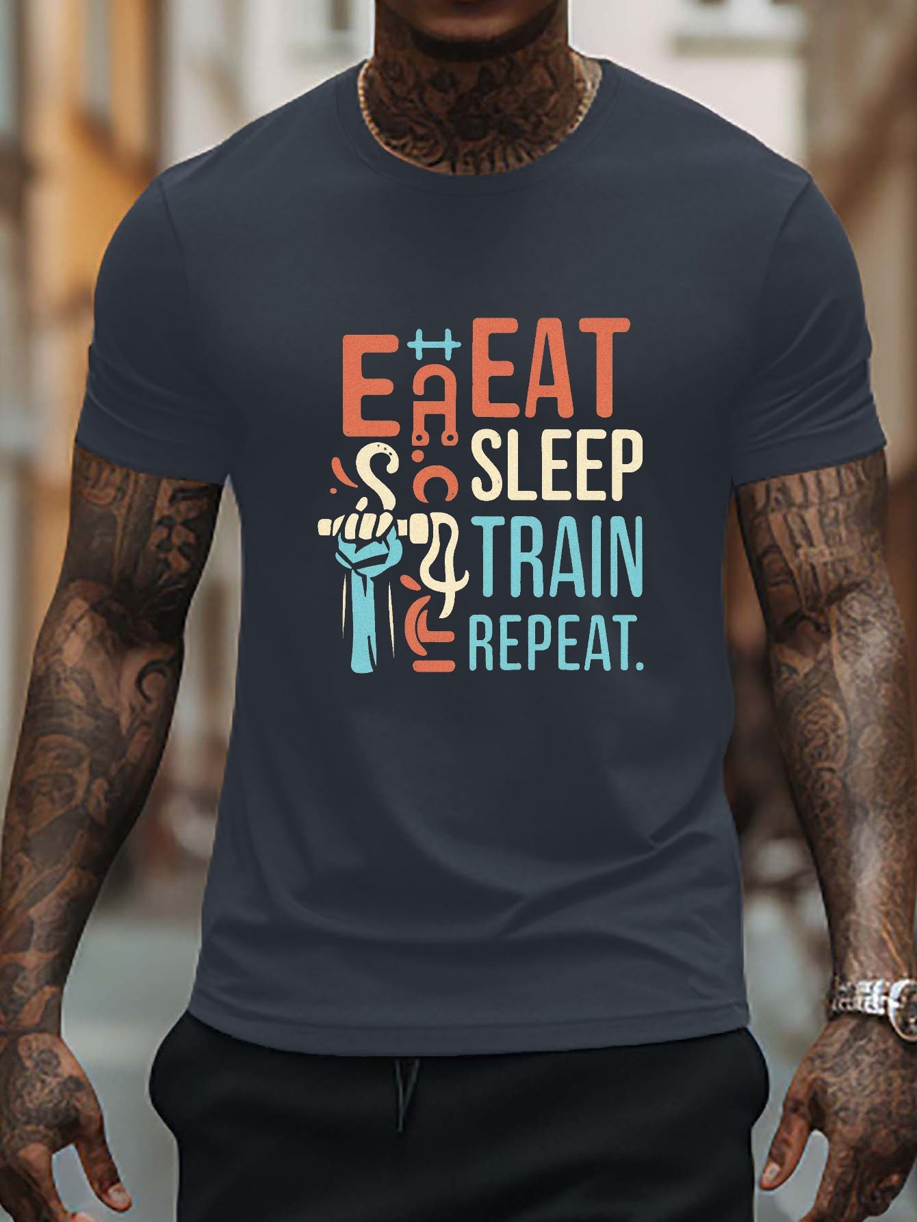Camiseta Gimnasio Sleep Eat and Train Manga Corta Hombre