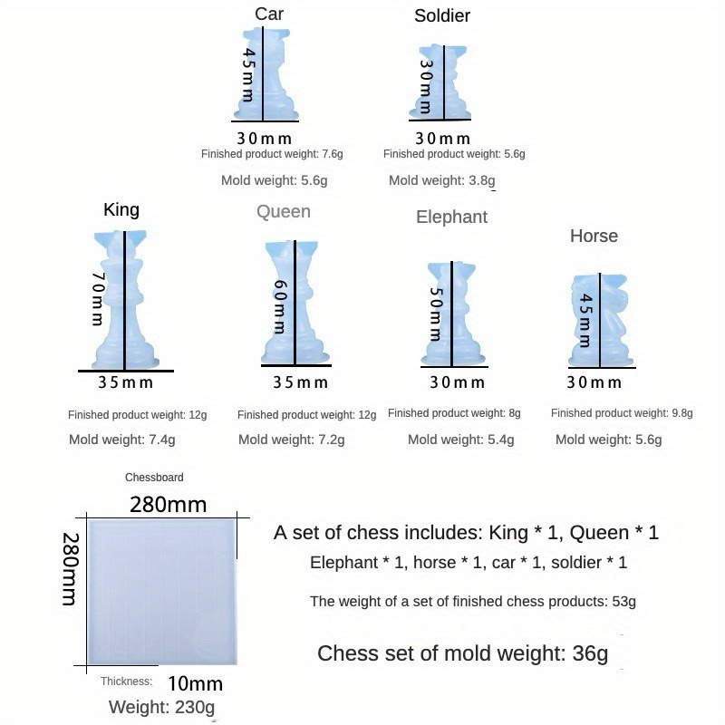 1pc Diy Jogo De Xadrez Fazendo Molde De Silicone Xadrez Tridimensional  Molde De Silicone Espelho Resina Xadrez Fundição Molde De Silicone Para Diy