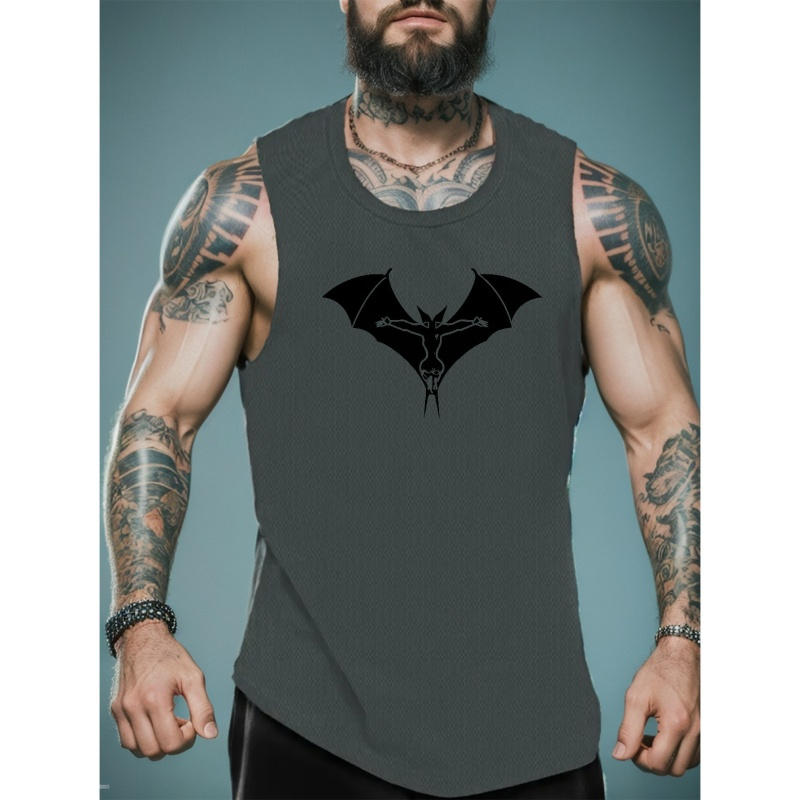 

Men's Sleeveless Cool Bat Print Vest, Active Undershirts For Workout At The Gym, All Seasons