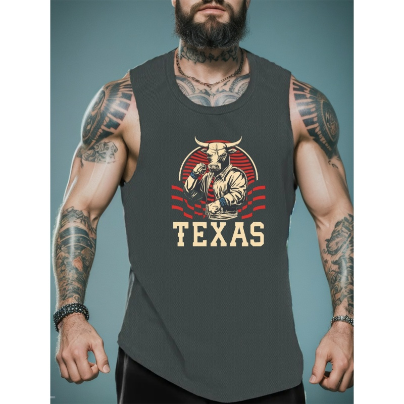 

Bull Texas Print A-shirt Tanks, Sleeveless Tank Top, Men's Active Undershirts For Workout At The Gym