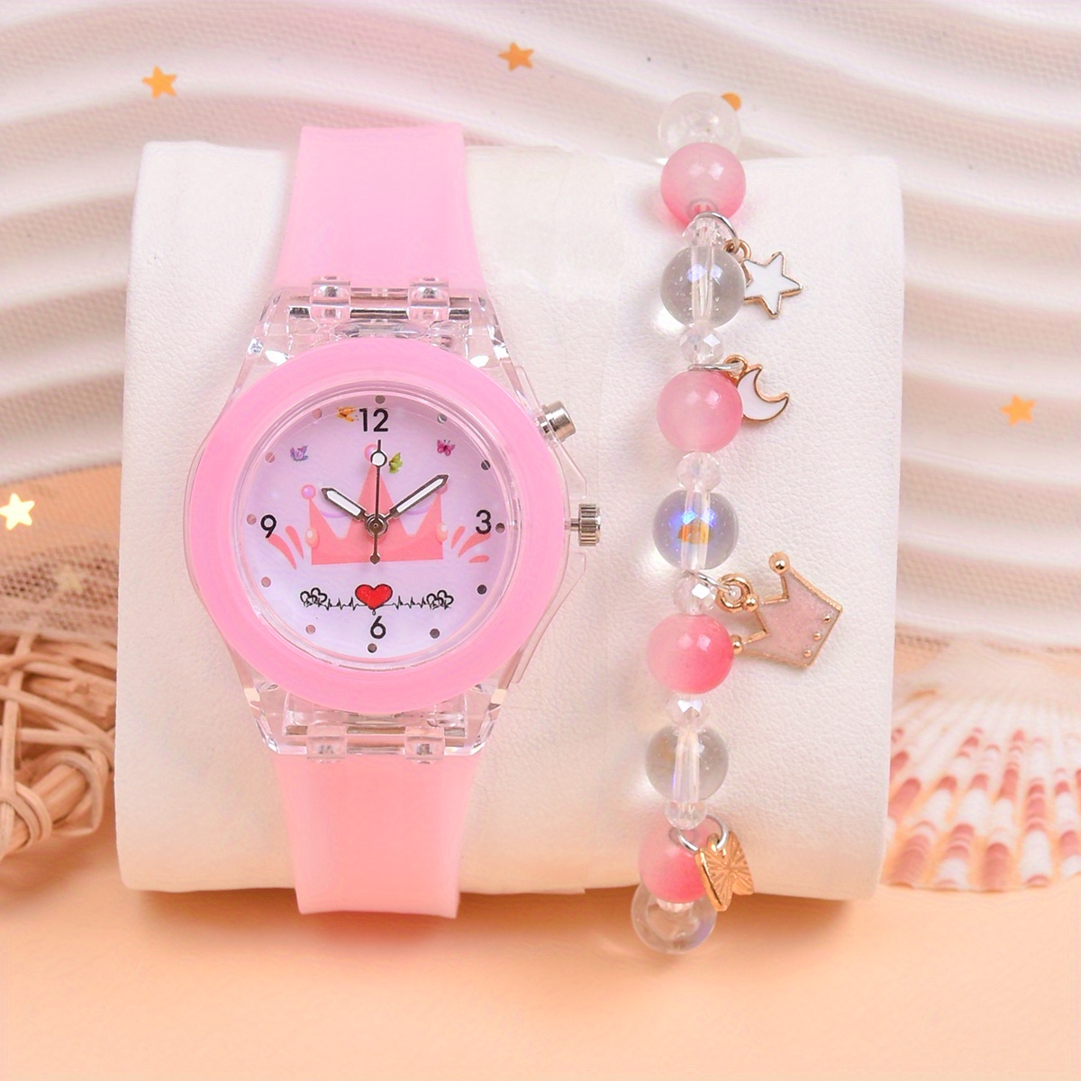 Girls Led Luminous Silicone Strap Crown Girls Quartz Wrist Temu