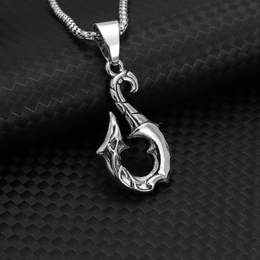 1pc Retro Punk Fish Hook Pendant Necklace, Men's Holiday Party Gift,Temu