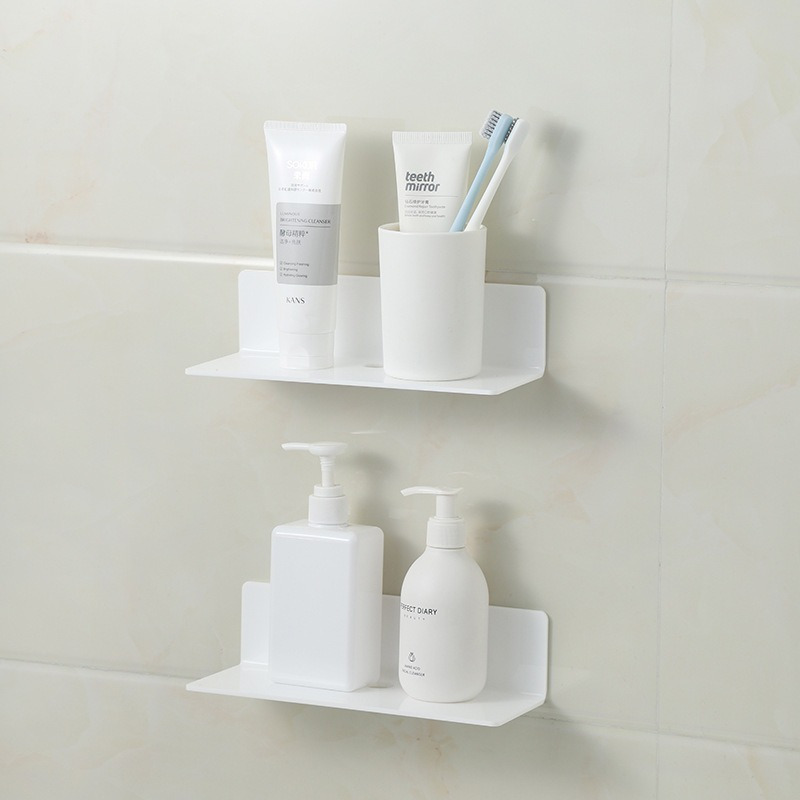 1pc iron bathroom storage rack, white non perforated wall mounted storage  rack, bathroom shelf organizer