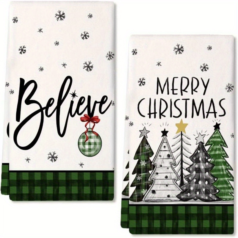 2pcs, Christmas Hand Towels, Black Buffalo Plaid Christmas Tree Kitchen  Towel Dish Towe, Christmas Kitchen Decoration, Super Absorbent Dry Cloth  Towe