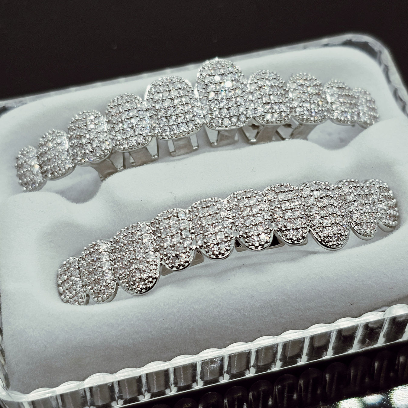 Hip Hop Men's Cubic Zirconia Teeth Grillz, Top Bottom Halloween Vampire Teeth Grillz Jewelry Temu