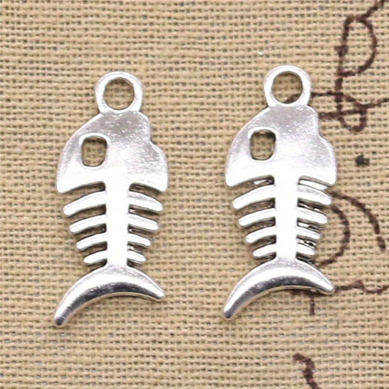Antique Silver Color Fish Bone Charms Pendants Earrings - Temu New Zealand