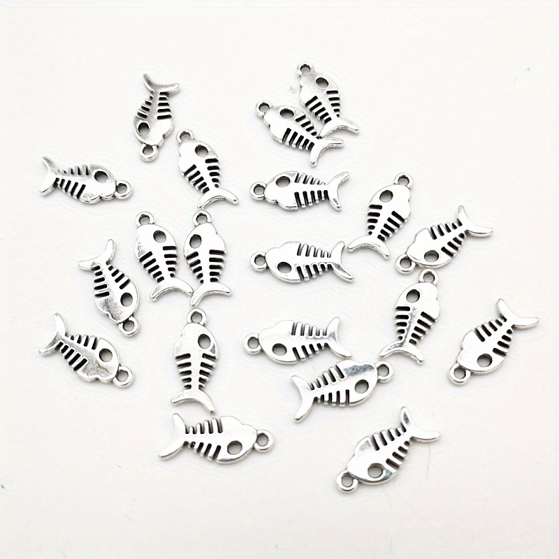 20pcs Antique Silver Color Fish Bone Charms Pendants, for Earrings Necklace Bracelet DIY Jewelry, Jewels Making,Temu