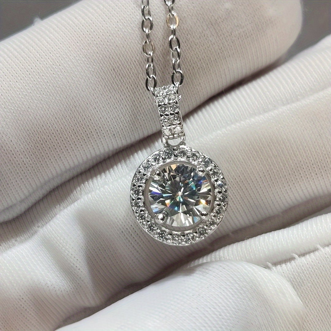 

1pc Round Moissanite Pendant Sterling Silver Necklace For Birthday Gift, Anniversary Gift