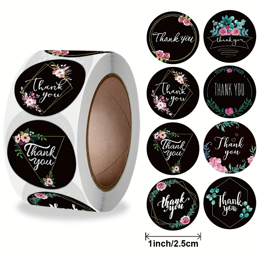 500pcs/roll Round Floral Thank You Stickers Envelope Seal Sticker