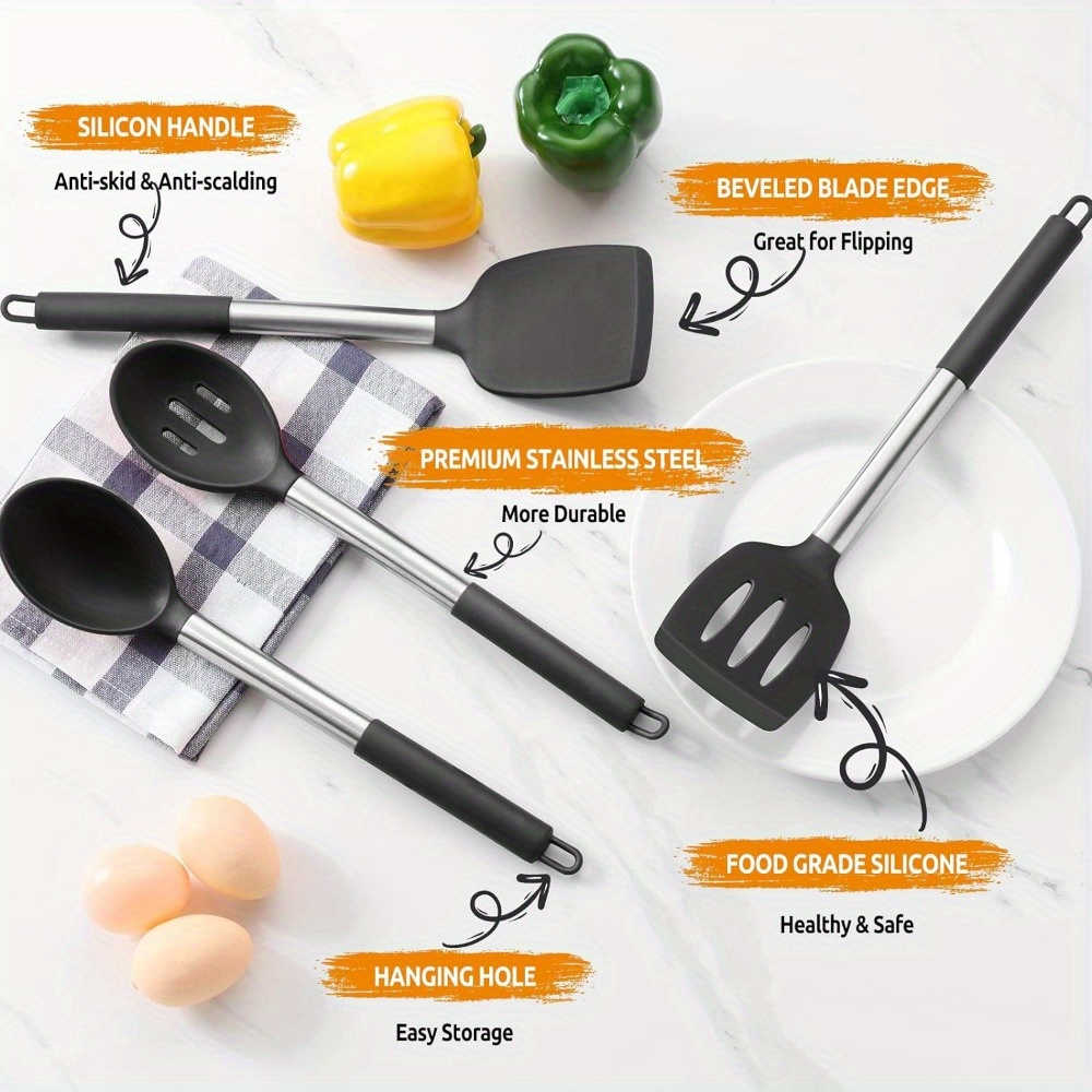 Heat Resistant Silicone Kitchen Utensils Set - Dishwasher Safe Spatula And Cookware  Set For Easy Cleaning And Safe Cooking - Temu Netherlands