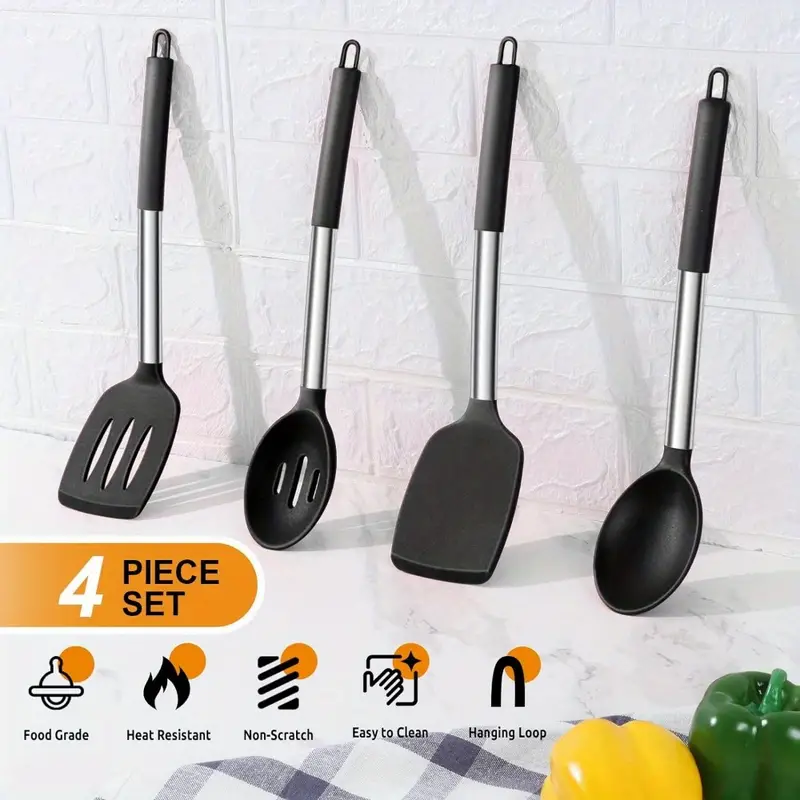 Cooking Utensils, Silicone Kitchen Utensils For Non-stick Cookware, Heat  Resistant & Non-toxic Slotted Spatula Solid Spoon Turner For Flipping  Mixing Serving Basting, Chrismas Gifts, Kitchen Stuff - Temu