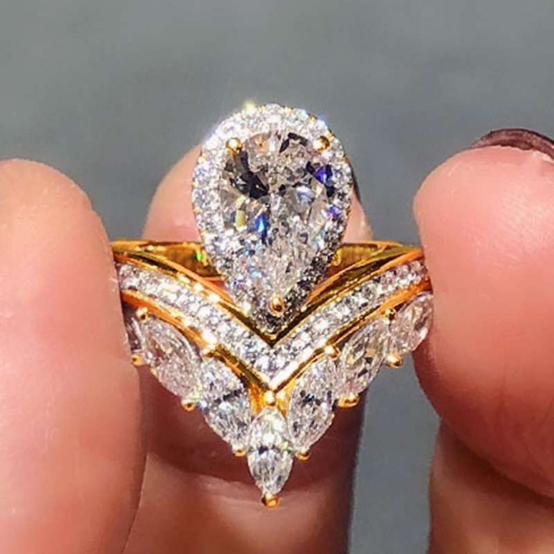 Anillo De Compromiso Exquisito Chapado En Oro De 18k Con Temu Chile