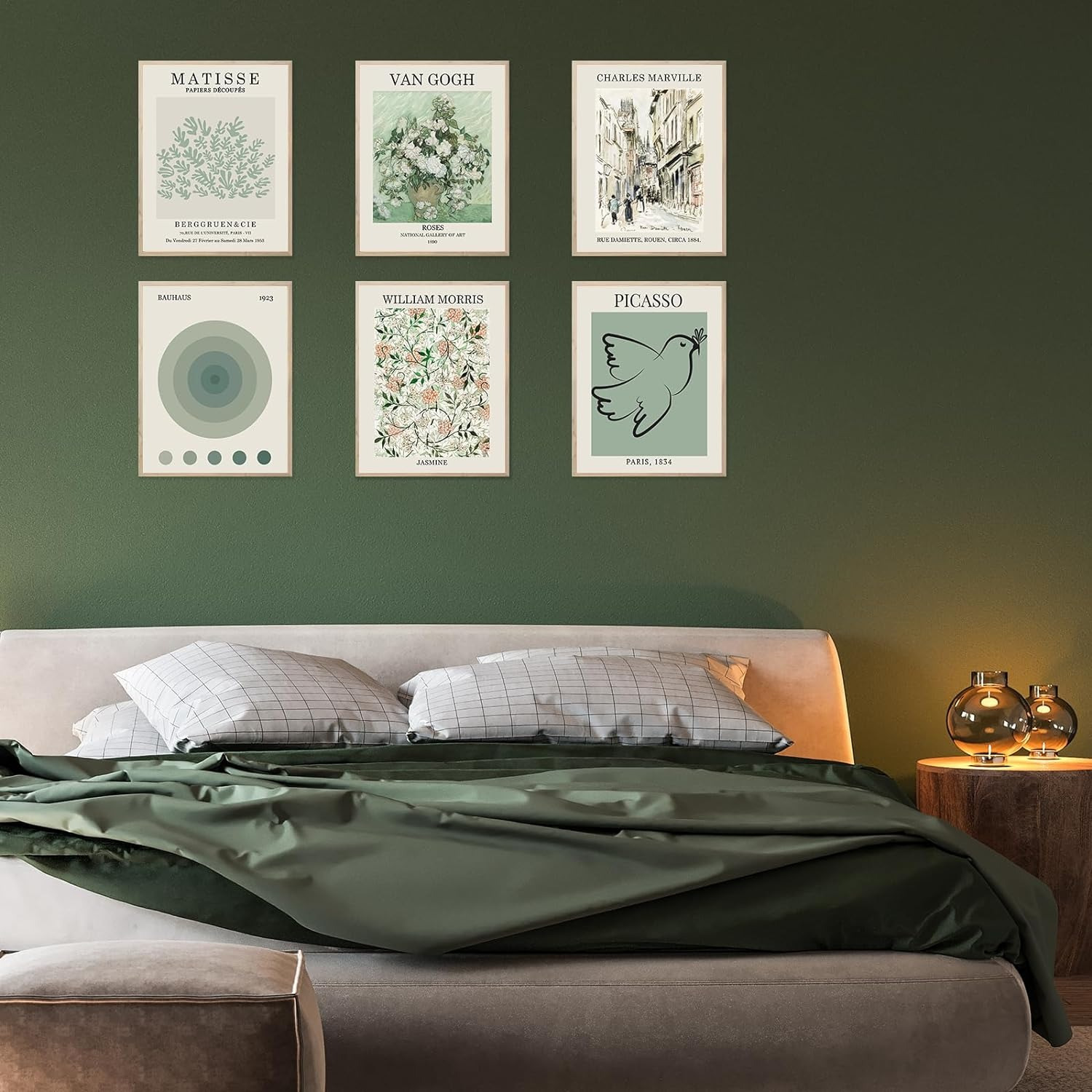  ANERZA 16 PCS Sage Green Wall Art Decor, Matisse Wall Prints  for Bedroom, Abstract Posters for Room Aesthetic, Wall Collage Kit Pictures  for Living Room, Eclectic Boho Vintage Dorm Gallery Home