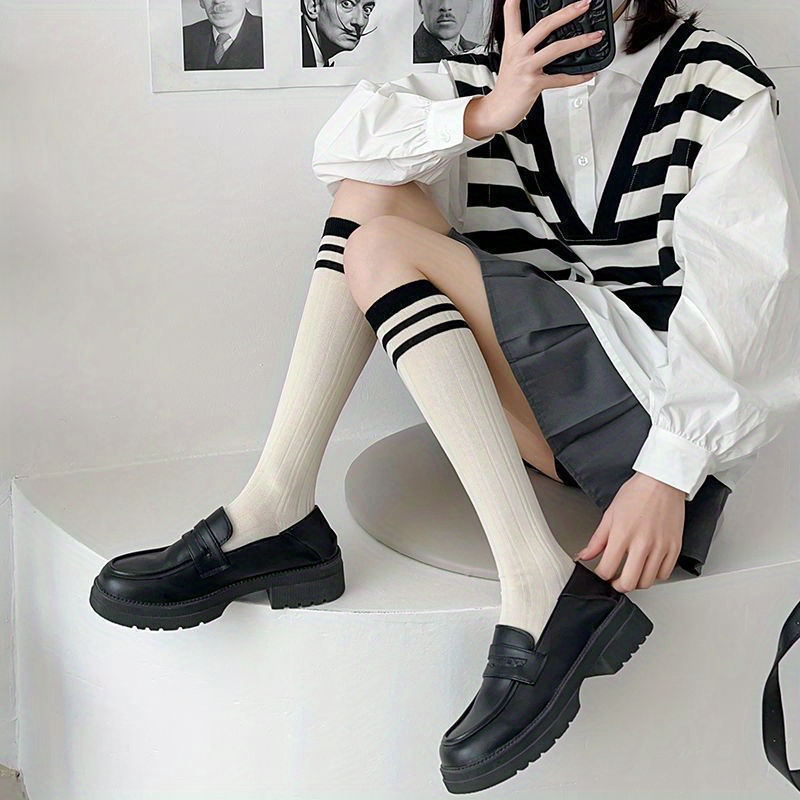 Striped Thigh High Socks College Style match Knee Socks - Temu Canada