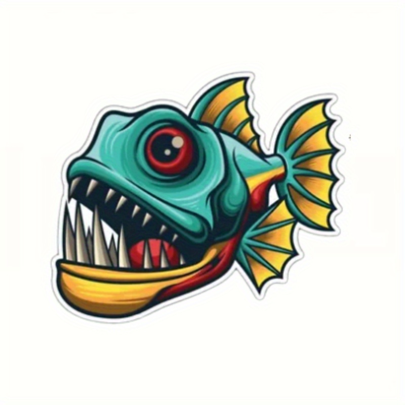 Cartoon Piranha Fish Fishing Sticker Car Decal - Temu Canada