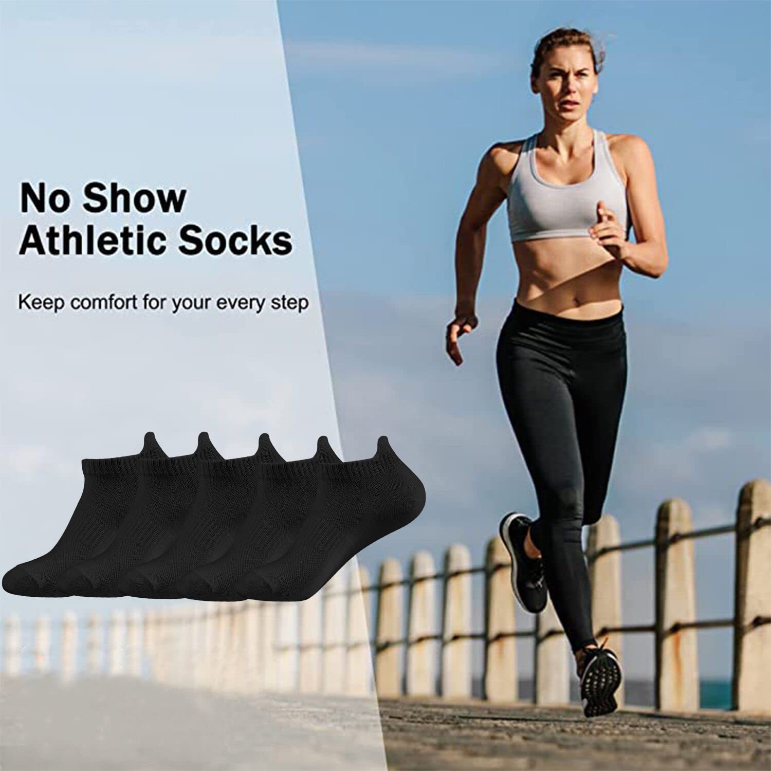 Calcetines tobilleros para correr para mujer, de algodón, acolchados, de 5  a 6 pares, para entrenamiento, no visibles, para mujer