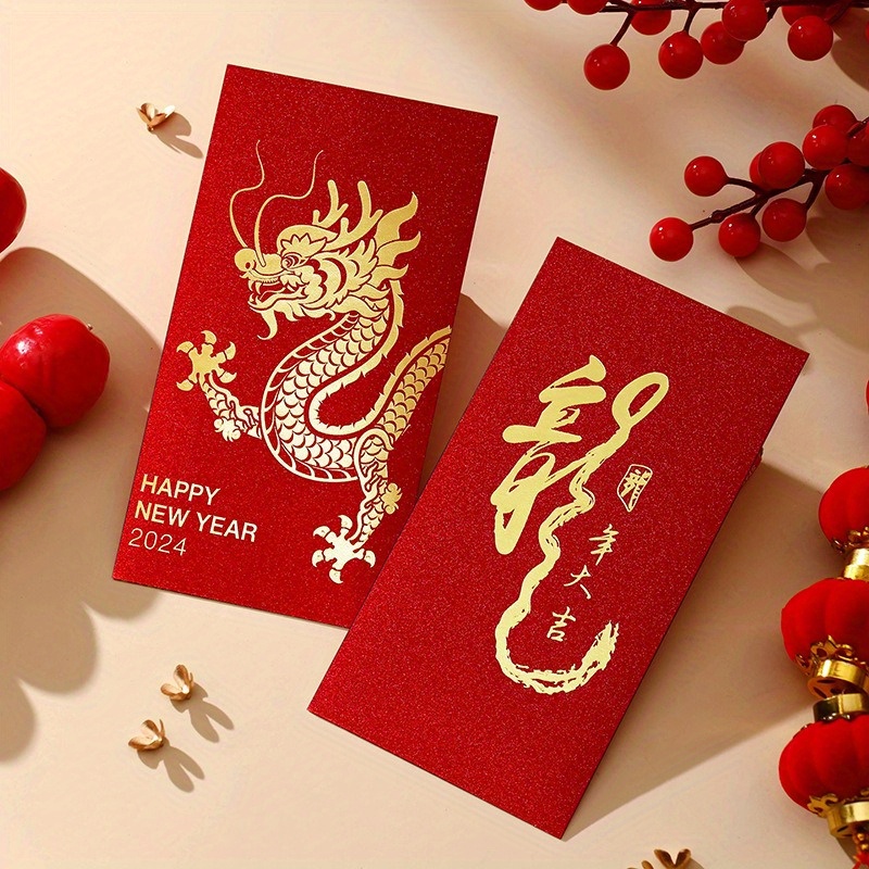 Acheter Dragon de dessin animé enveloppe rouge pliante avec glands papier  épais 2024 année du dragon nouvel an chinois fête du printemps paquet rouge  sac d'argent