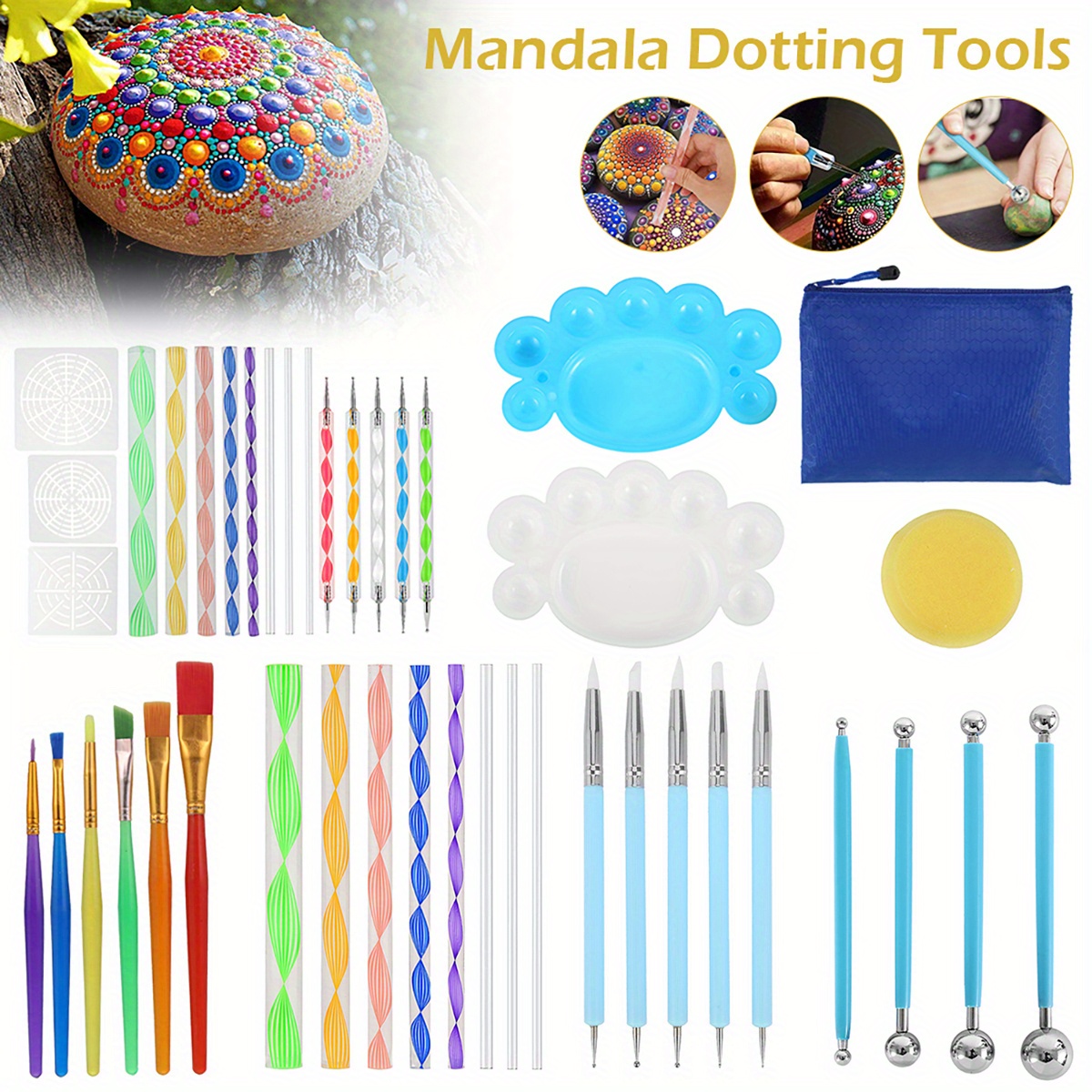 1 Set Of 35 Mandala Dotting Tools Painting Kit - Rock Dot Paint Stencils  Tool Set Art Craft Supplies Kits Tray Brush Zipper Pen For Nail Stone  Mandala