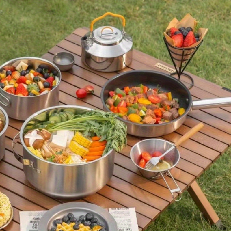 Nobana Outdoor Stainless Steel Pot Set Camping Family Pot - Temu