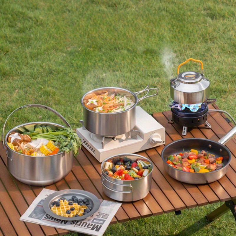 Nobana Outdoor Stainless Steel Pot Set Camping Family Pot - Temu