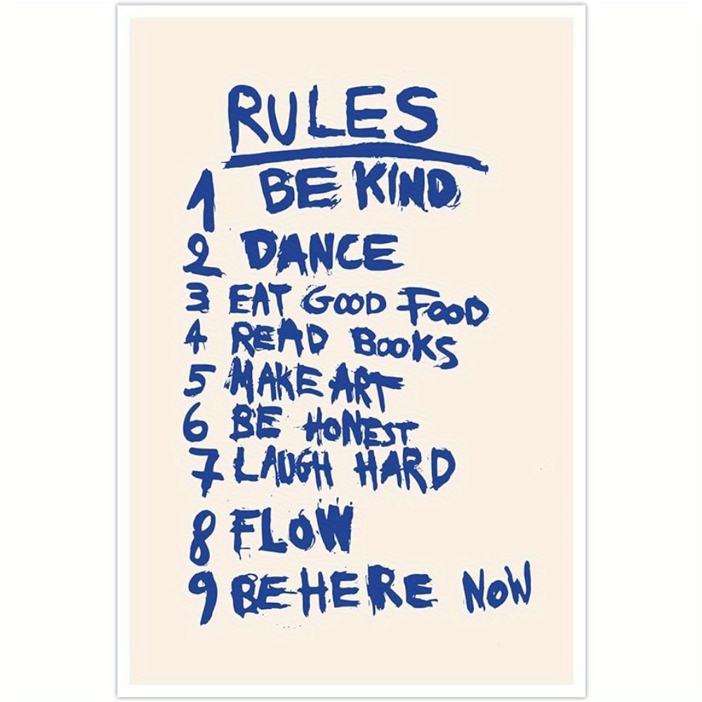 

1pc Abstract Rules Posters Trendy Inspirational Positive Quotes Canvas Wall Art Funky Blue Vintage Motivational Minimalist Aesthetic Wall Decor For Bedroom Dorm Office