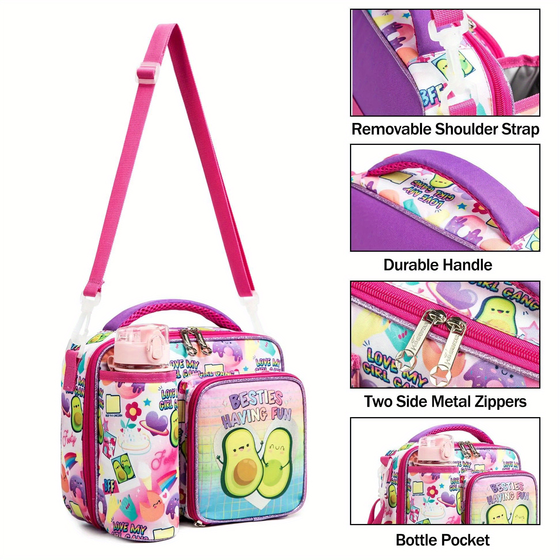 Insulated Lunch Bag With Adjustable Shoulder Strap, Nylon Preppy