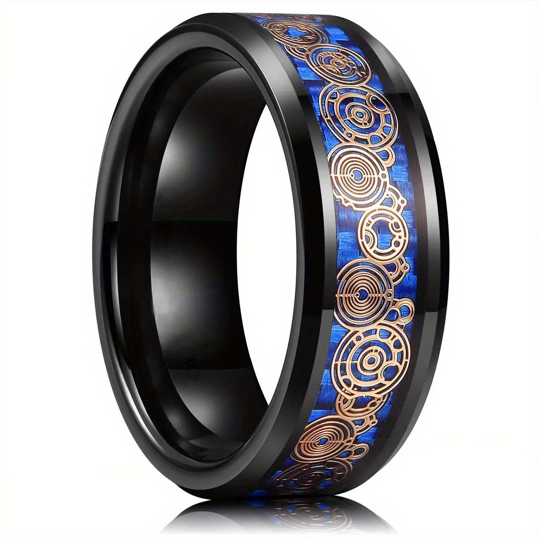 Blue Striped Stainless Steel Ring