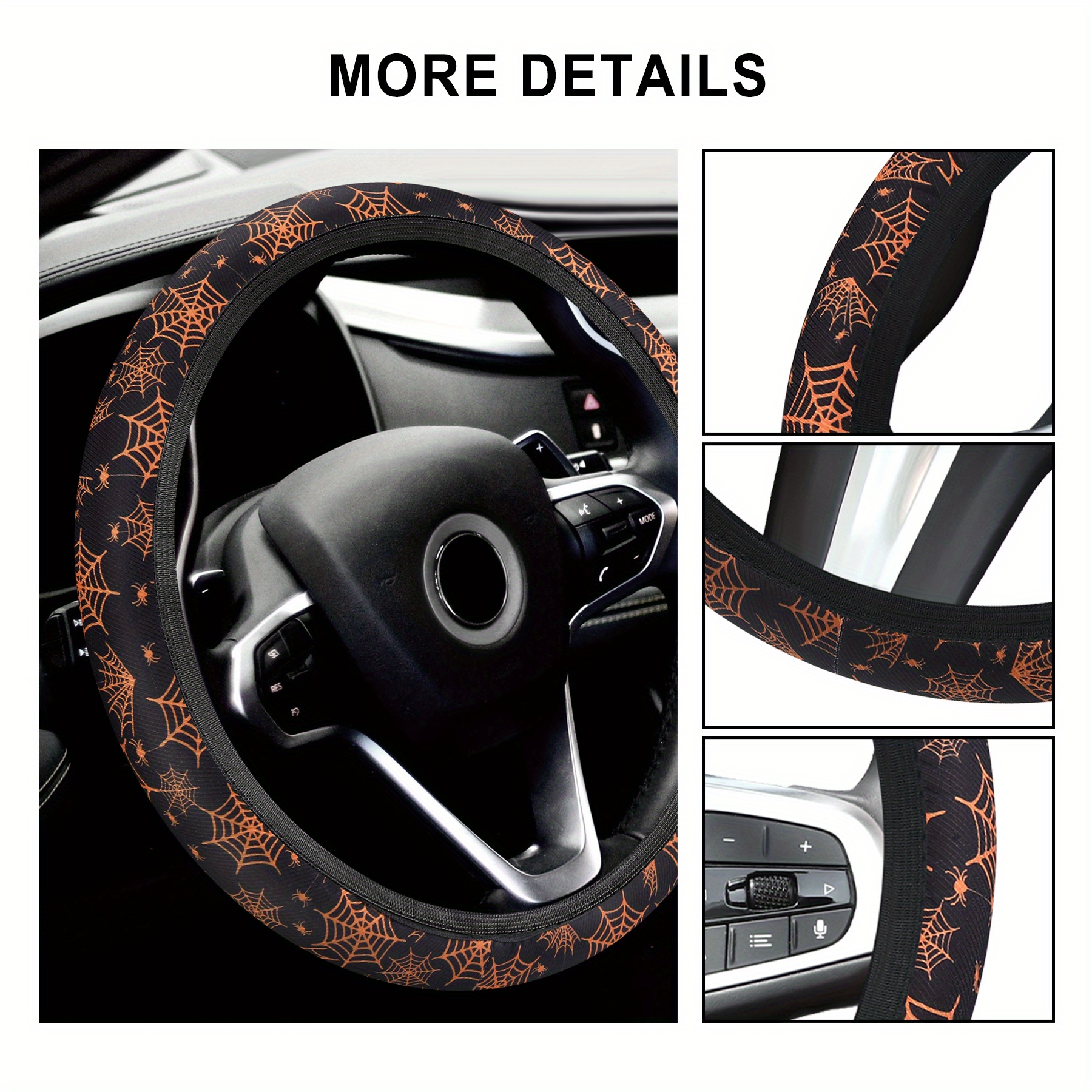 Halloween Spider Web Head Steering Wheel Cover, Universal 14.5-15 Inch Car  Wheel Protector, Anti-Slip Car Steering Wheel Accessories For Men And Women