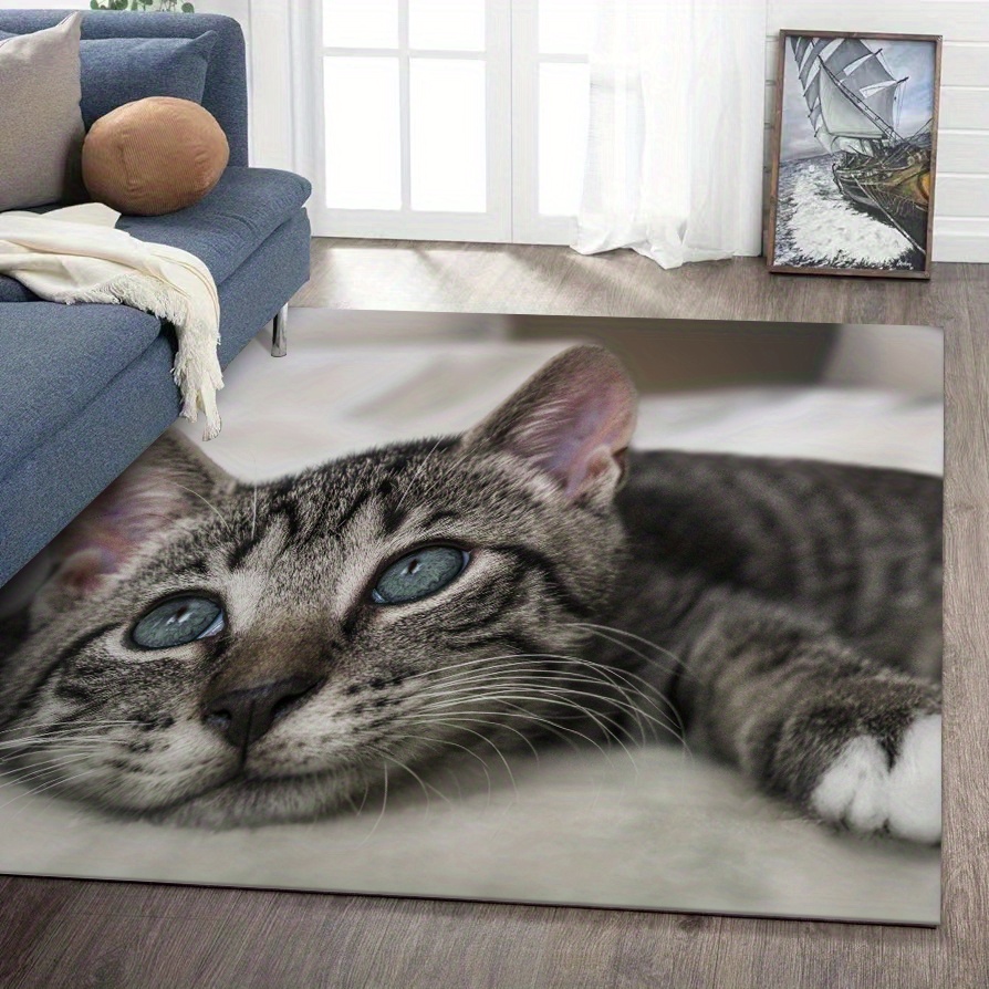 1pc Cartoon Lazy Cat Printed Pet Door Mat, Anti-slip & Water