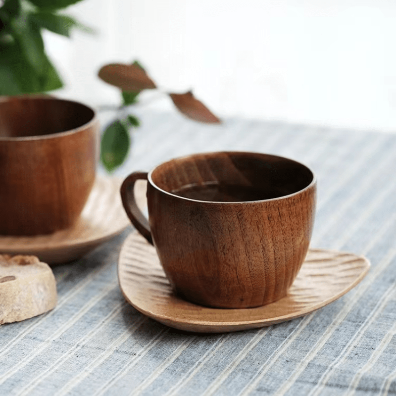 Wooden Insulated Tea Cup With Handle, Solid Wood Coffee Cup, Tea Cup,  Jujube Wood Flat Bottom Coffee Cup