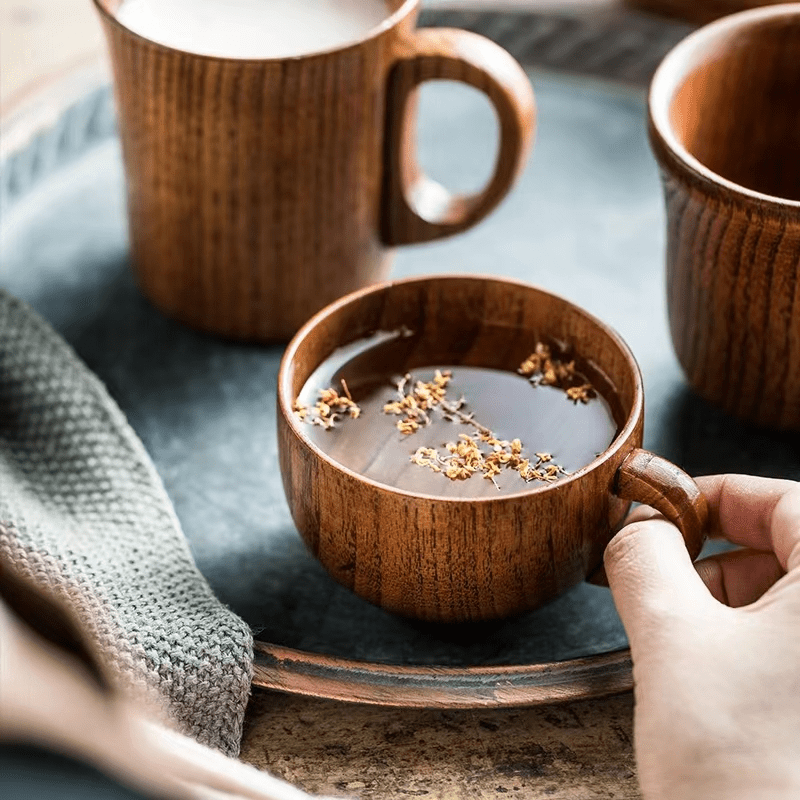 Wooden Insulated Tea Cup With Handle, Solid Wood Coffee Cup, Tea Cup,  Jujube Wood Flat Bottom Coffee Cup