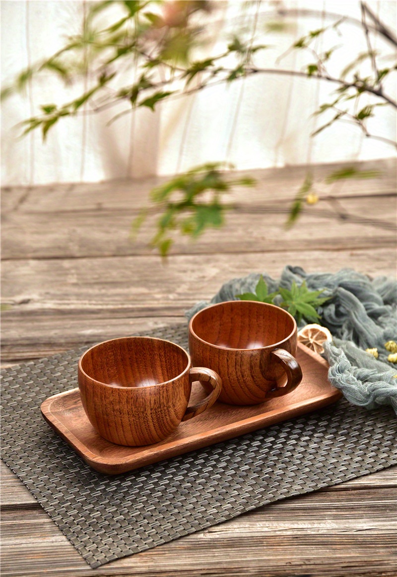 Wooden Insulated Tea Cup With Handle, Solid Wood Coffee Cup, Tea Cup,  Jujube Wood Flat Bottom Coffee Cup - Temu