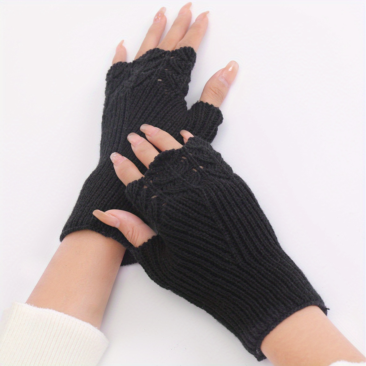 Fish Scale Shaped Knit Gloves Short Warm Fingerless Gloves Autumn Winter Coldproof Ski Gloves,Temu