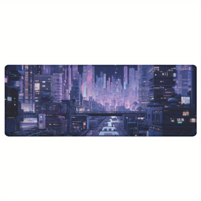 Cyberpunk City Desk Pad(2 Patterns), Retro Vaporwave City Gaming