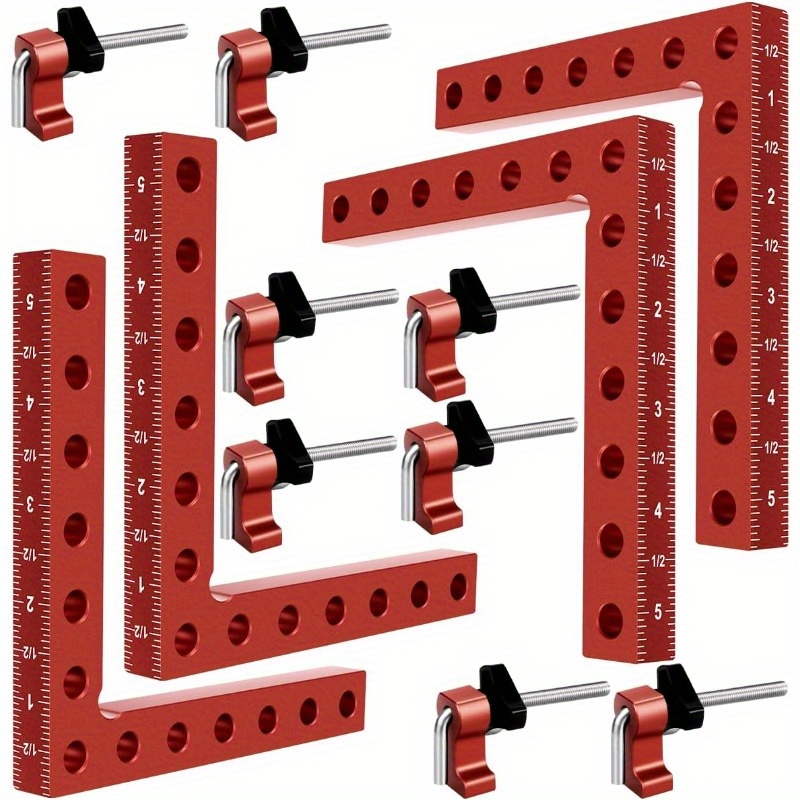 

1set 90 Degree Positioning Squares, Aluminum Alloy For Woodworking, Carpenter Tool For Picture Frames, Box Cabinets, And Drawers, Red Metal Corner Clamping Square