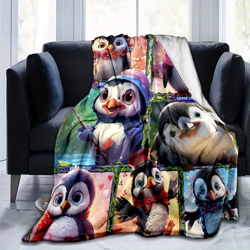 TEMU 1 Stück Gemütliche Decke Mit Süßem Pinguin-Aufdruck, Leichter Flanell-Überwurf Für Sofa, Bett, Reisen, Camping, Wohnzimmer, Büro, Couch, Stuhl