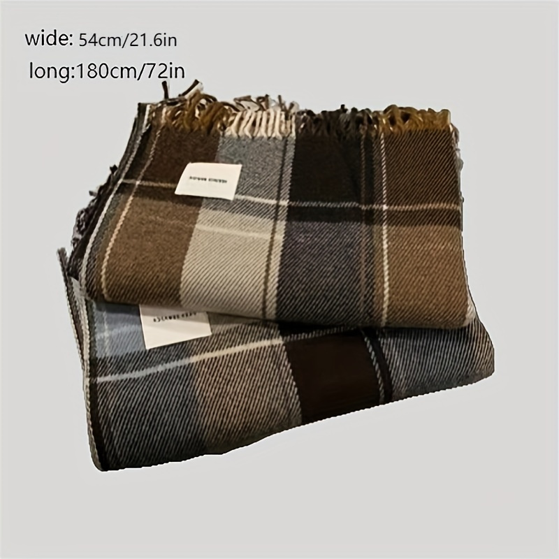 1pc Men's Warm Versatile Plaid Scarf, Winter Holiday Gifts details 0