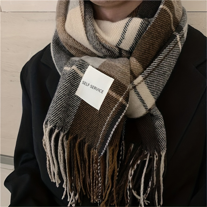 1pc Men's Warm Versatile Plaid Scarf, Winter Holiday Gifts details 1