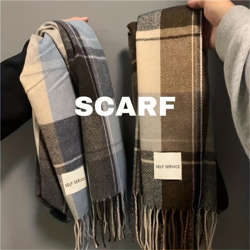 1pc Men's Warm Versatile Plaid Scarf, Winter Holiday Gifts details 2