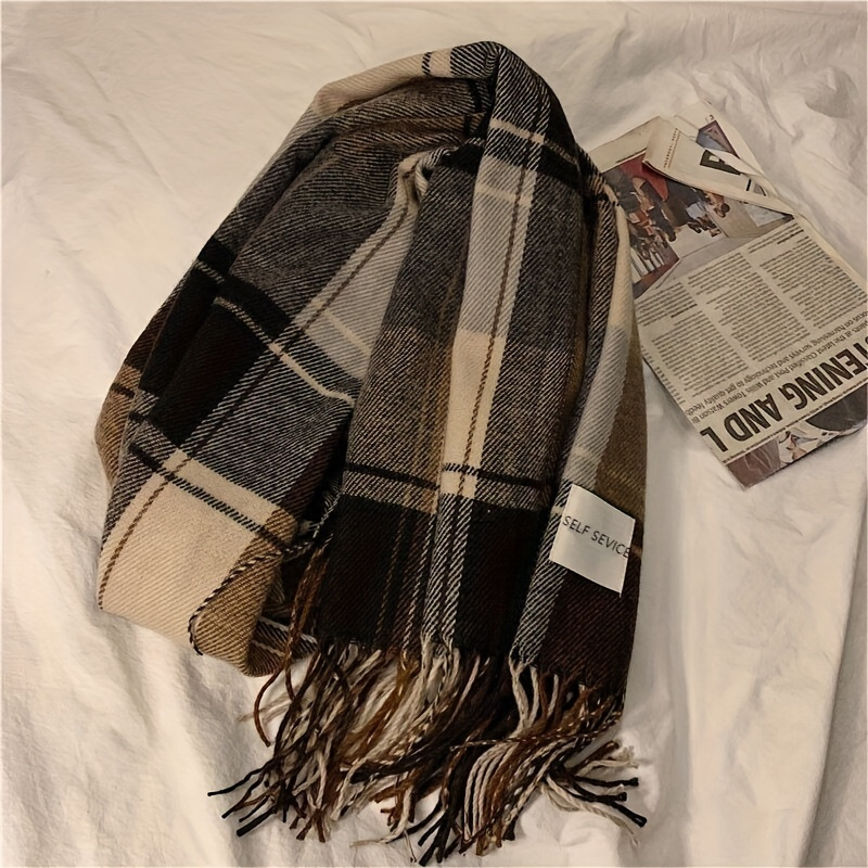 1pc Men's Warm Versatile Plaid Scarf, Winter Holiday Gifts details 4