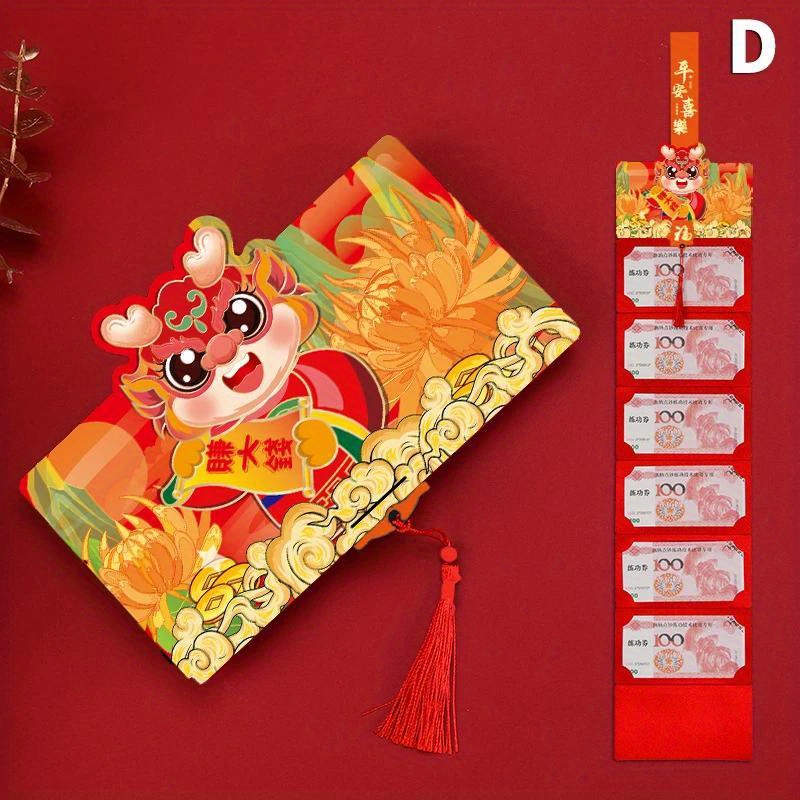 2024 Chinese New Year Folding Red Envelopes 6 Card Slots - Temu