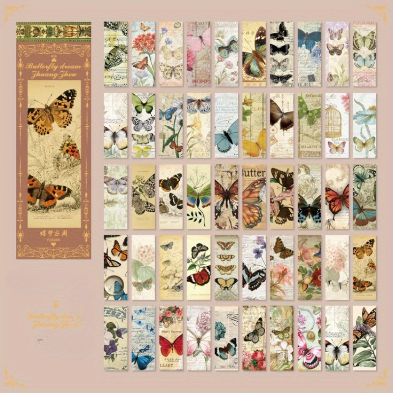 Vintage Washi Stickers Strip Burnt Stickers Diy Butterfly - Temu